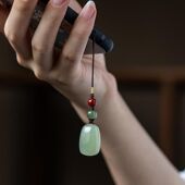 天然和田玉青玉平安无事手机链挂绳短款 玉石男女挂件高档钥匙扣