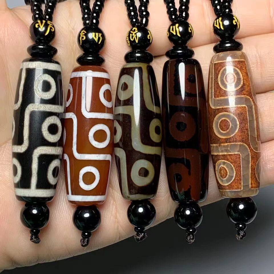 天然西藏老天珠项链原石页岩药师龙纹九眼天珠至纯天珠真品吊坠