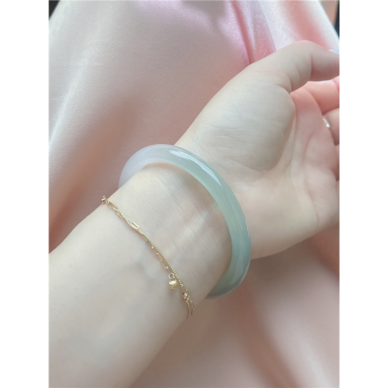 冰种玉石手镯细圆条半山半水叮当镯子玛瑙美人翡翠色珠宝玉器