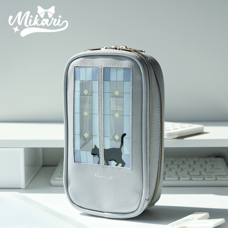 美卡瑞笔袋透明简约日系铅笔盒高中初中男孩子小学生多功能大容量文具