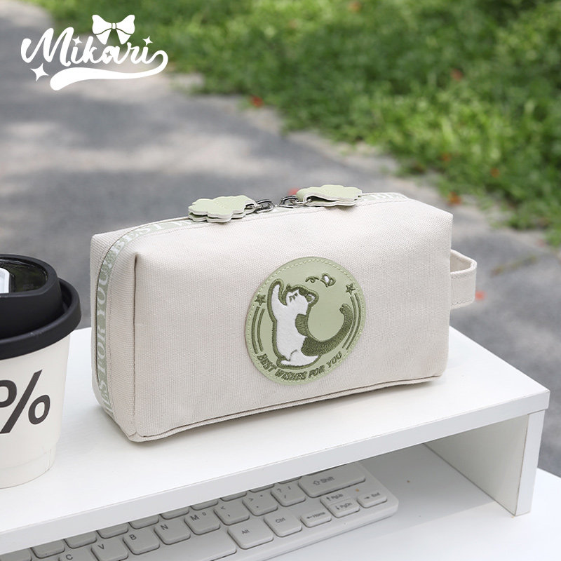 美卡瑞笔袋大容量笔袋樱花抹茶猫收纳可爱小众2026年新款文具盒女生铅笔盒女孩学生初中高中帆布高颜值文具袋