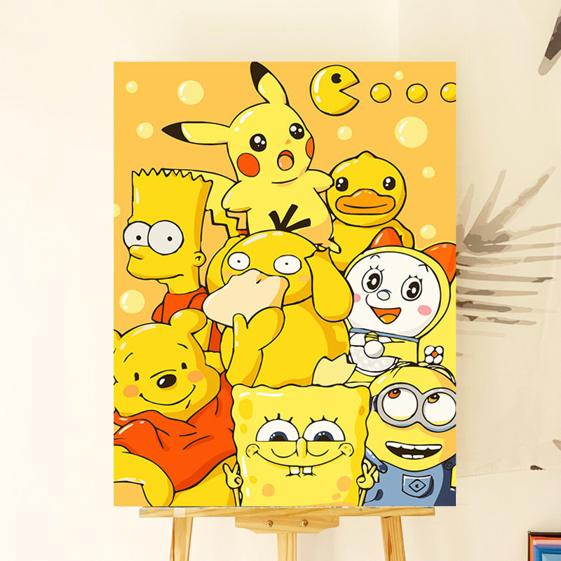 可达鸭卡通人物diy数字油画动漫手工填充涂色画手绘油彩画装饰画