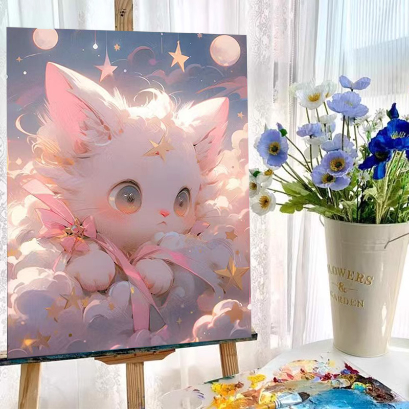 猫咪数字油画填色手工diy动漫