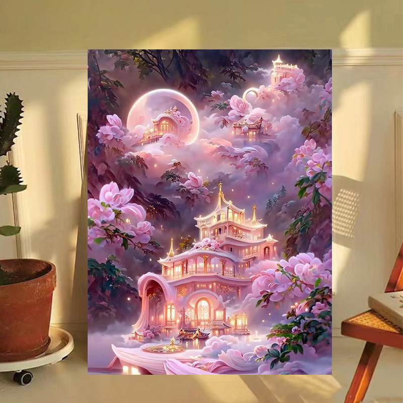 梦幻仙境数字油画diy填充画画油彩画手绘工涂色郁金香风景填色画