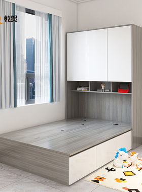 榻榻米床衣柜一体小户型实木高箱储物单人床带抽屉连衣柜一体组合