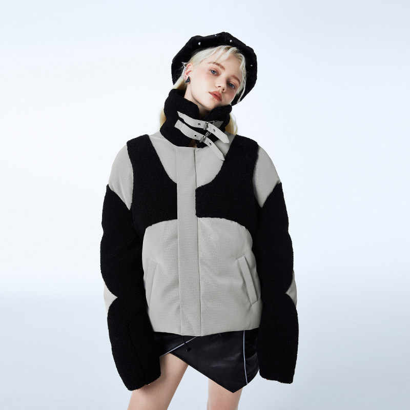 Azepam 秋冬新款流行女装御寒保暖羊羔毛拼接棉服女士外套面包服