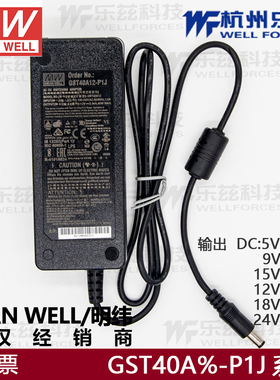 台湾明纬GST40A12-P1J电源适配器5V/7.5V15V/24V工业驱动节能ACDC