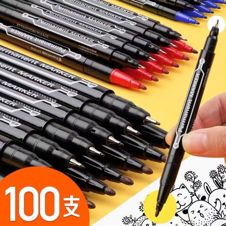 小双头记号笔细头勾边笔水性笔记号笔黑色美术彩色勾线笔美术专用
