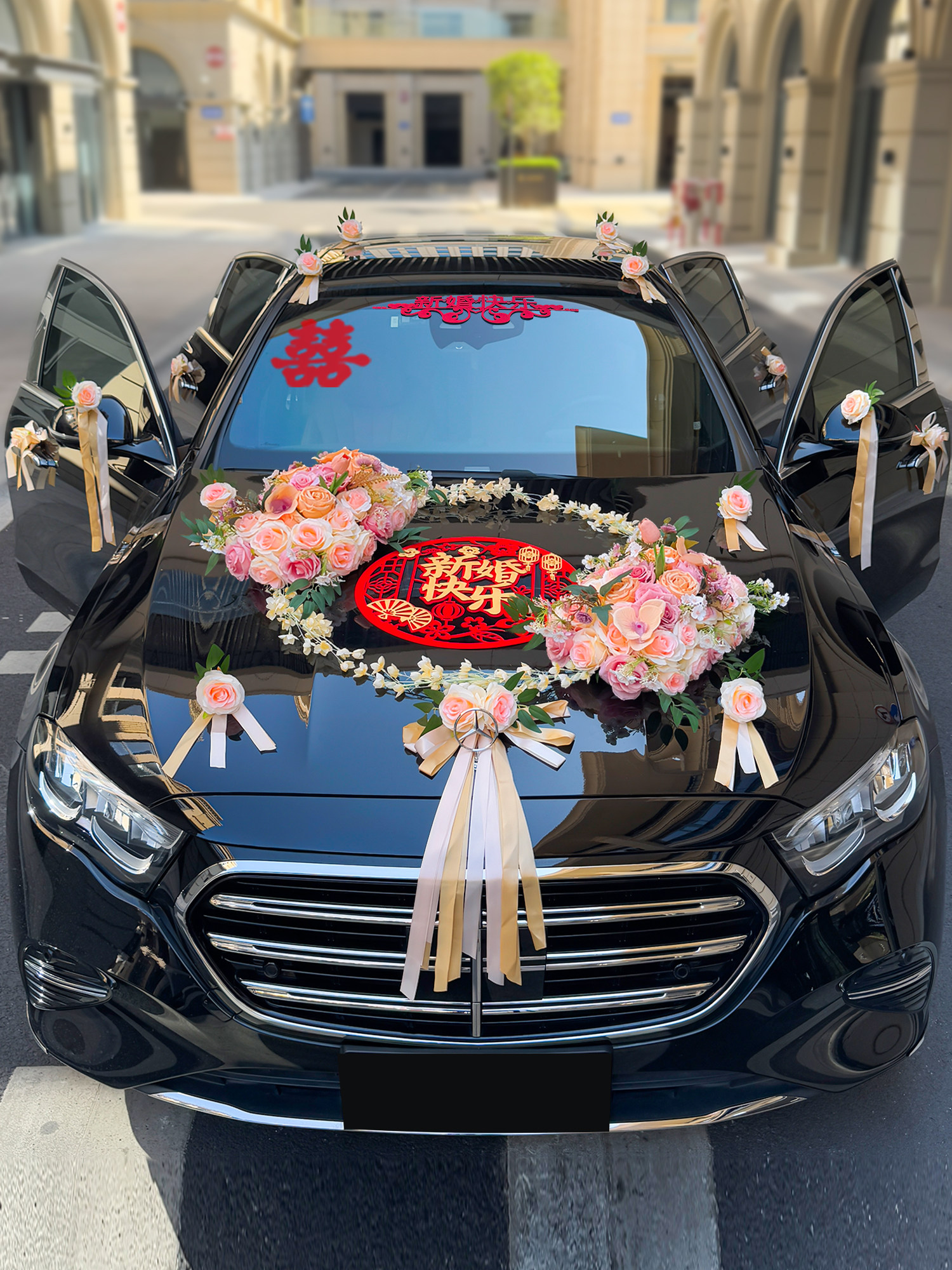 婚车装饰车头花结婚卡布奇诺车队专用喜字贴拉花囍字迎亲车贴全套