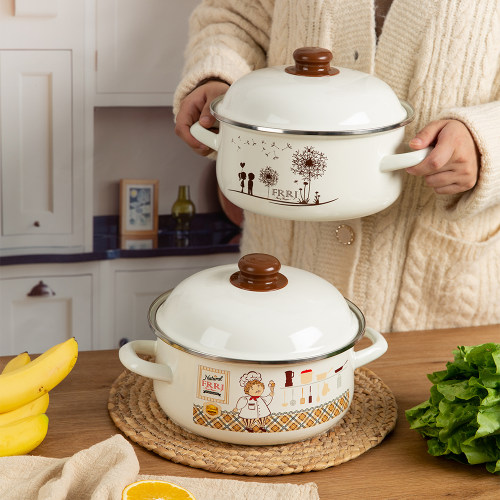 特厚搪瓷双耳燃气电磁炉专用汤锅