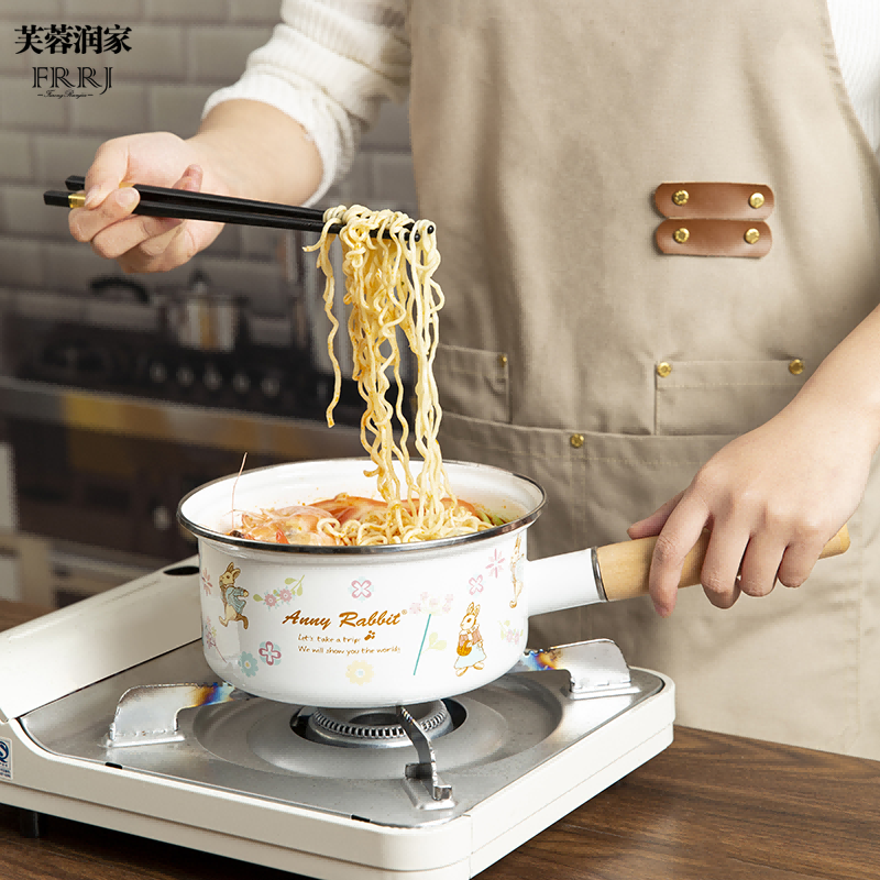 搪瓷奶锅单柄婴儿辅食锅热牛奶煮蛋泡面一人食高级珐琅加厚小汤锅