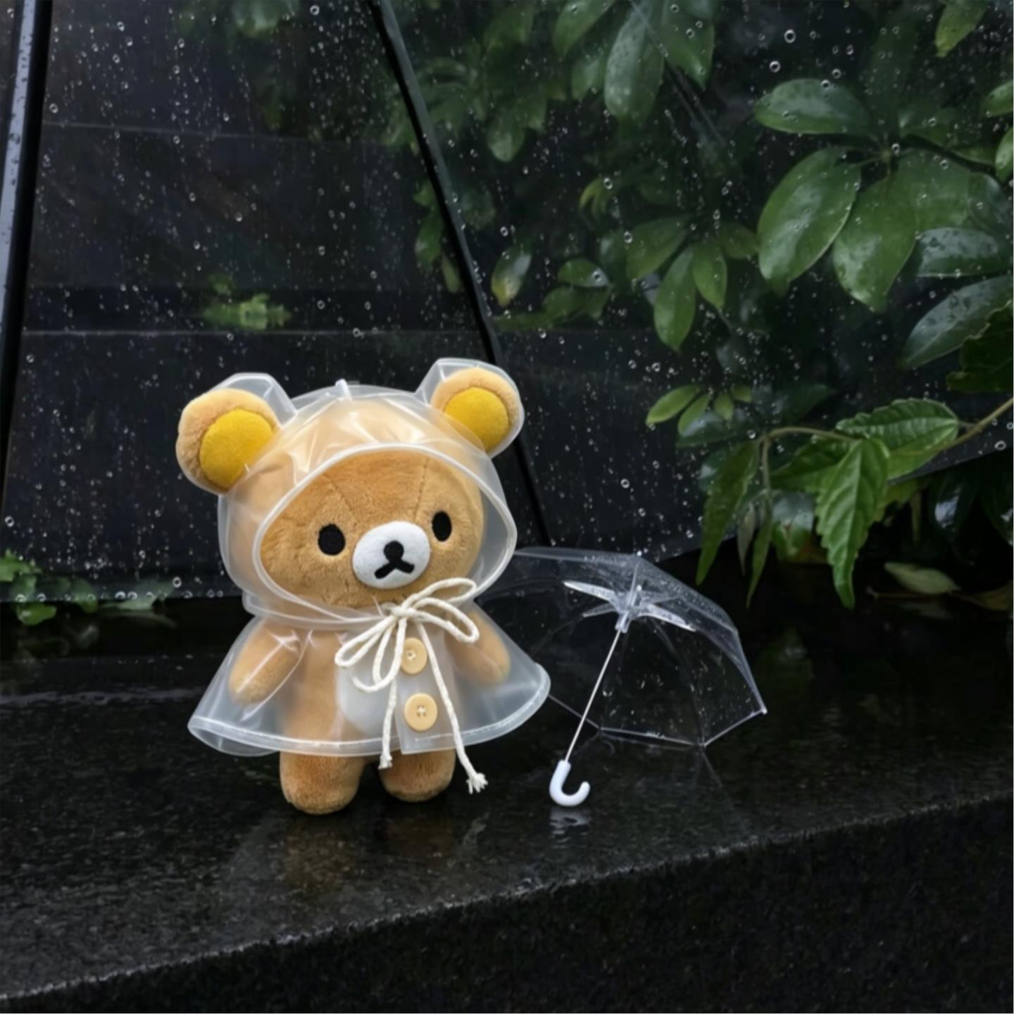 雨天绝配！轻松熊娃衣13cm玩偶自嘲熊透明雨衣公仔外出替换装服饰
