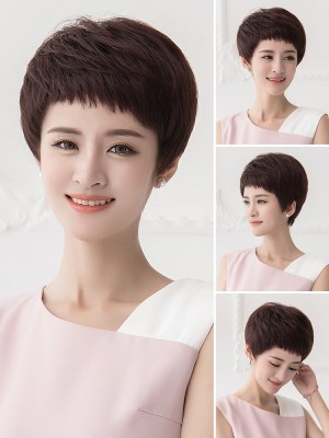 正品假发女短发真发全头套式真人发丝真头发自然中老年妈妈女士假