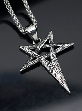 欧美链条爆款维京五角星恶魔之眼吊坠新款嘻哈潮流复古钛钢项链