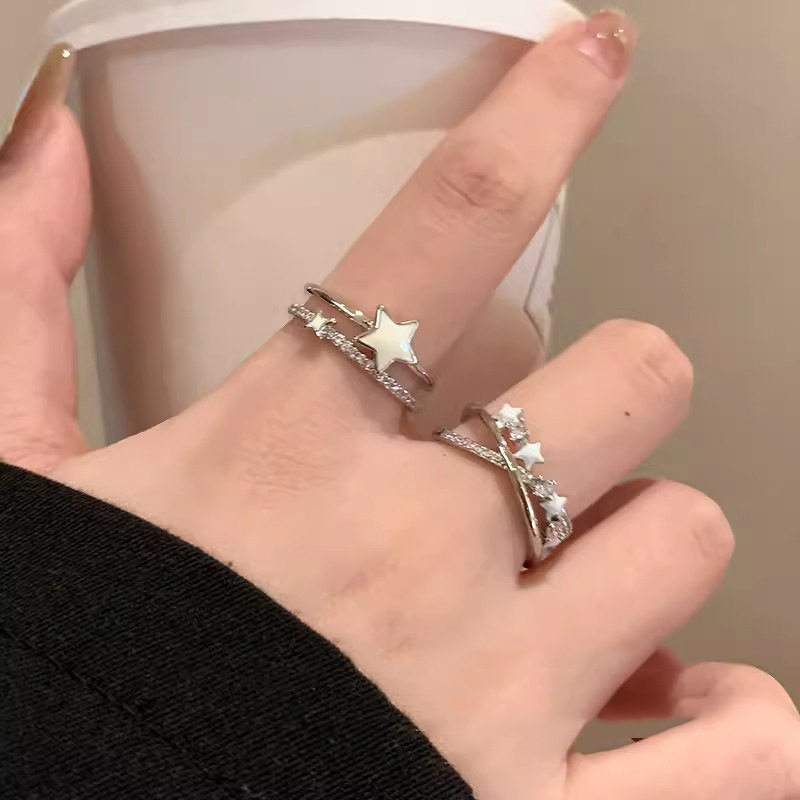 轻奢锆石双层星星戒指女小众设计滴釉指环高级感时尚个性情侣对戒