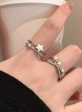 轻奢锆石双层星星戒指女小众设计滴釉指环高级感时尚个性情侣对戒