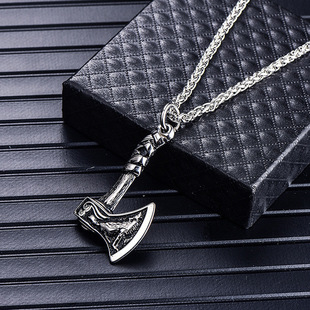 维京海盗凯尔特狼斧头钛钢项链男嘻哈设计潮流复古霸气吊坠龙骨链