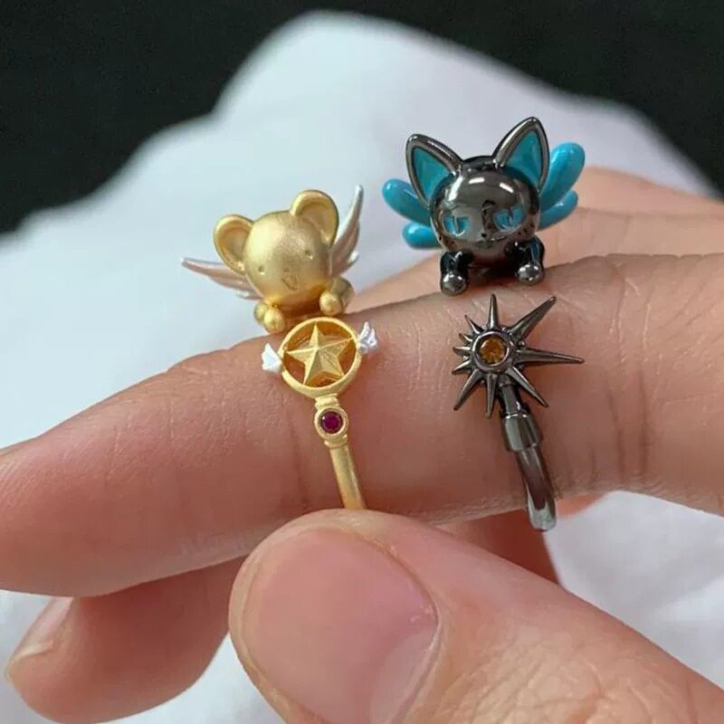 魔卡少女小可斯比戒指卡通可爱创意简约精致天使精灵彩宝对戒指环