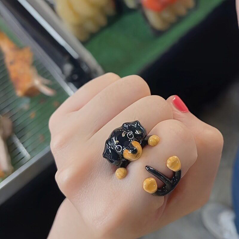 卡通童趣可爱腊肠狗戒指动物造型戒指小众设计高级感精致开口指环