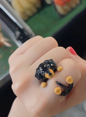 卡通童趣可爱腊肠狗戒指动物造型戒指小众设计高级感精致开口指环