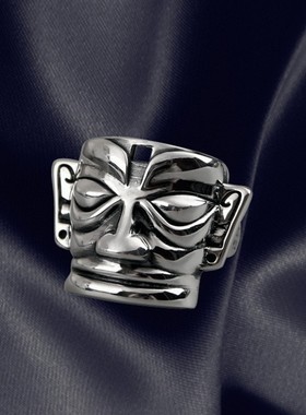 三星堆面具戒指男潮款单身戒个性简约小众中国民族风复古开口指环