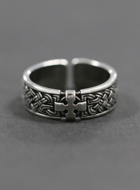 泰古四次元【凯尔特】十字架编织戒指男款潮牌复古个性开口指戒