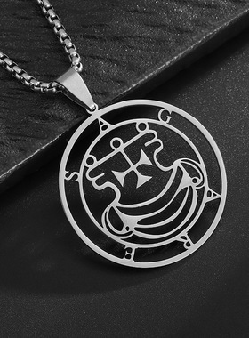 复古项链不锈钢撒旦钥匙洗礼邮票吊坠饰品吊坠男潮嘻哈钛钢毛衣链