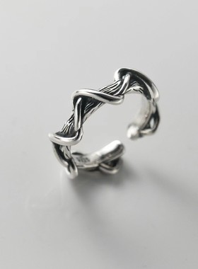 复古波浪风线条交织戒指女小众设计感个性食指戒时尚韩版百搭指环