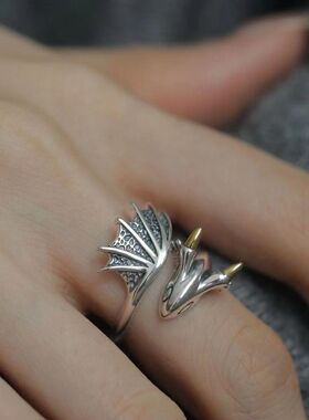 欧美爆款复古小飞龙戒指不规则ins潮小众设计感开口可调节食指戒