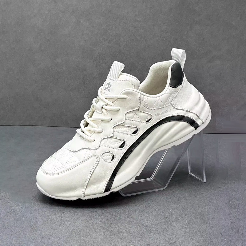 潮牌男鞋2025新款秋冬季包跟厚底增高老爹鞋男士真皮休闲运动鞋子