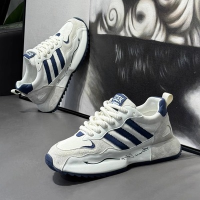 欧洲站男鞋秋冬季休闲运动真皮老爹鞋男士百搭厚底增高跑步阿甘鞋