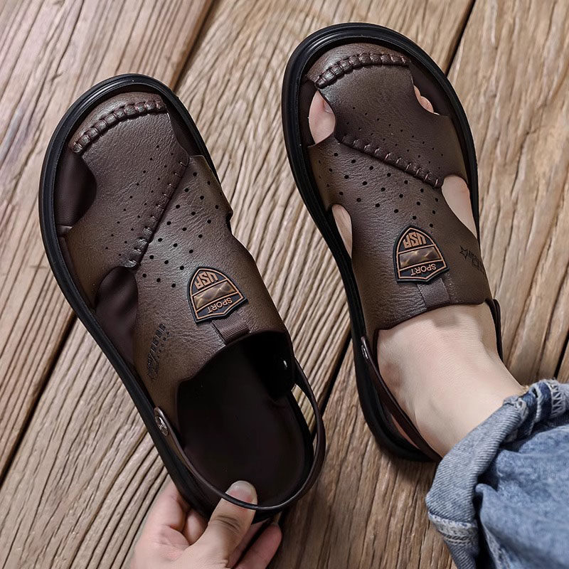 皮凉鞋男款夏季透气户外开车包头拖鞋男士两用防臭防水休闲沙滩鞋