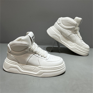 高帮小白鞋男款2025新款秋冬季加绒保暖厚底增高板鞋男士休闲鞋子
