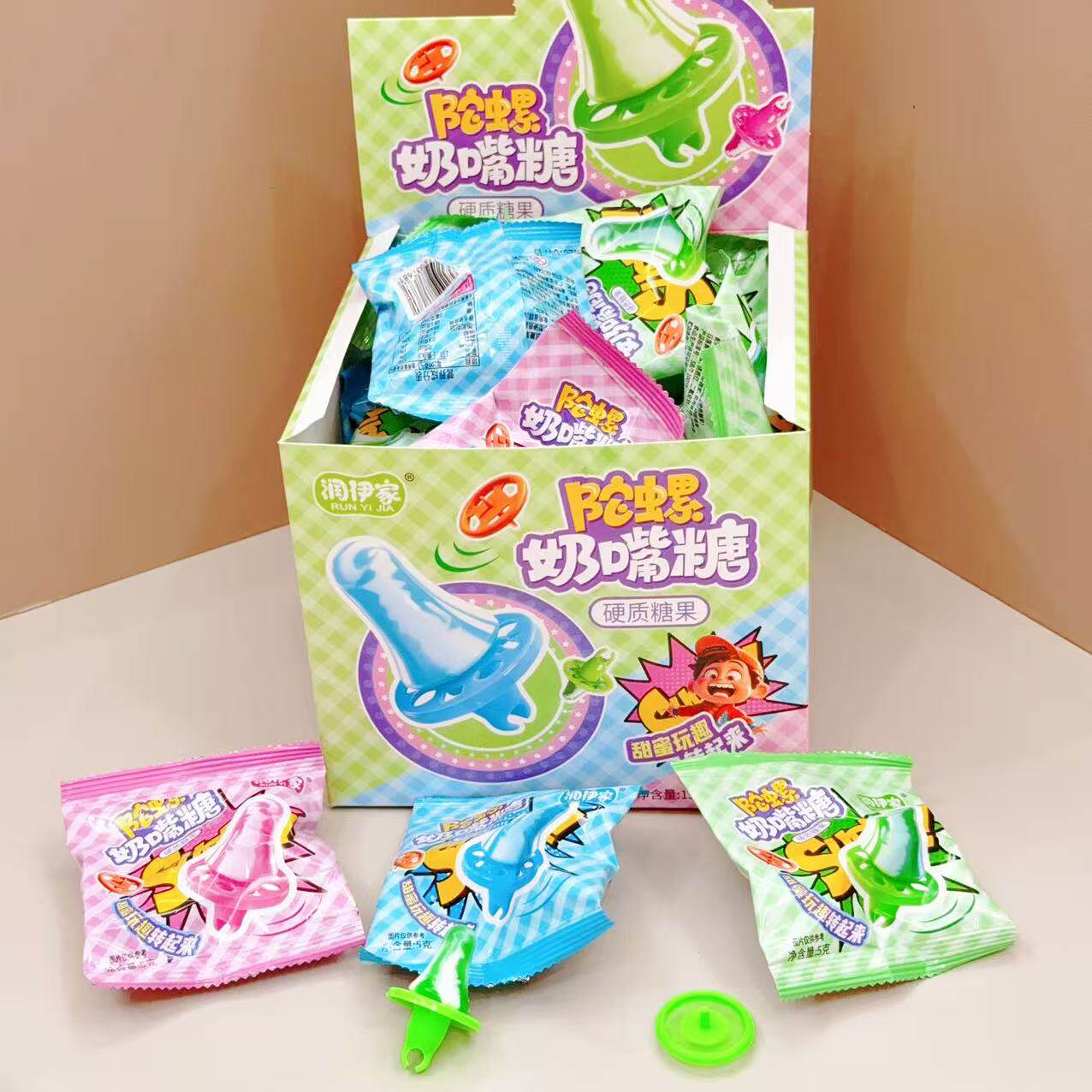 网红陀螺奶嘴糖水果口味儿童玩具节日零食幼儿园批发小卖部摆地摊