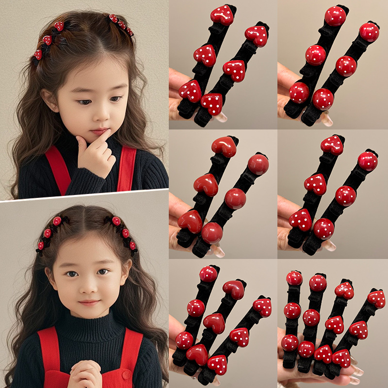 儿童发夹过年红色植绒发