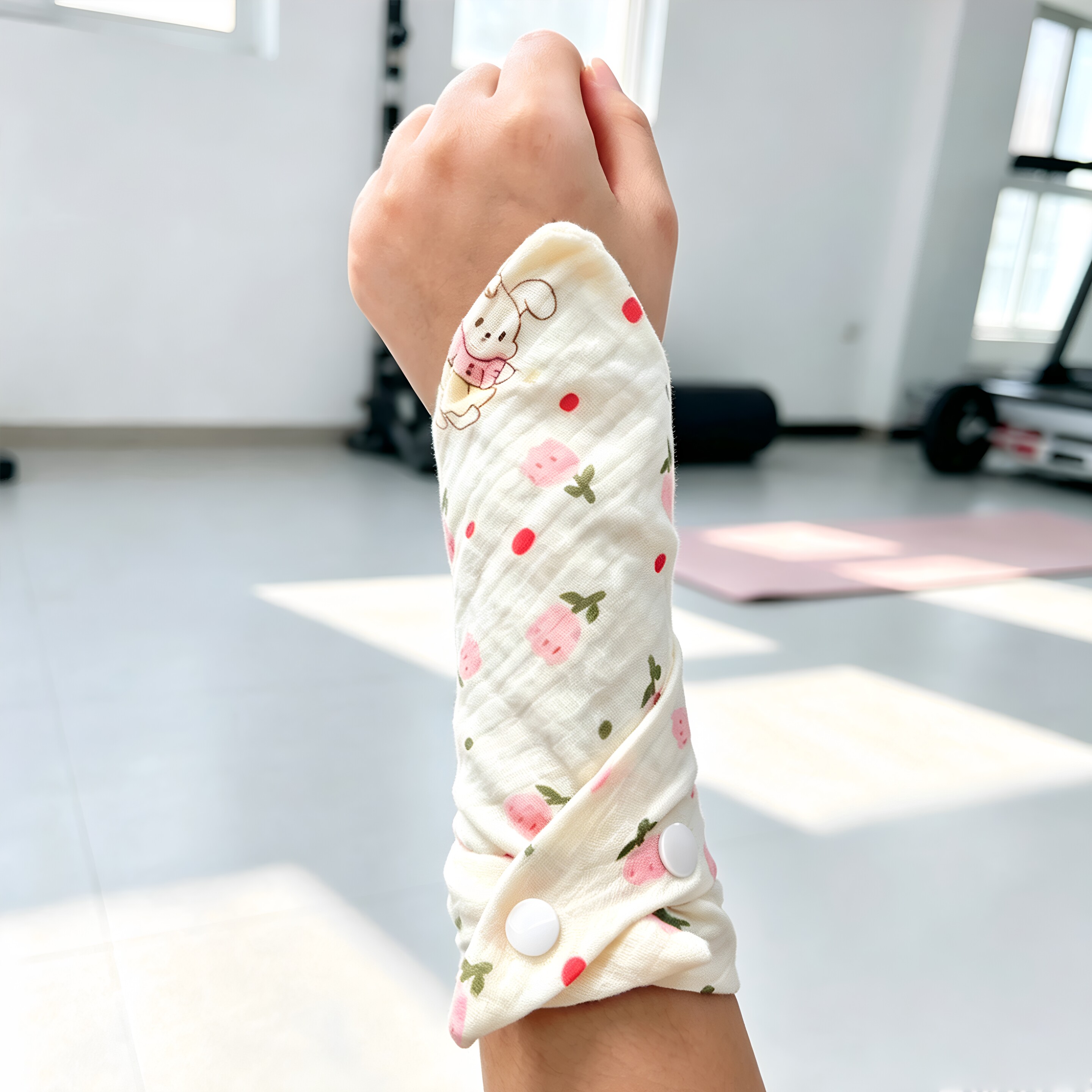 纯棉纱布吸汗跑步按扣腕巾