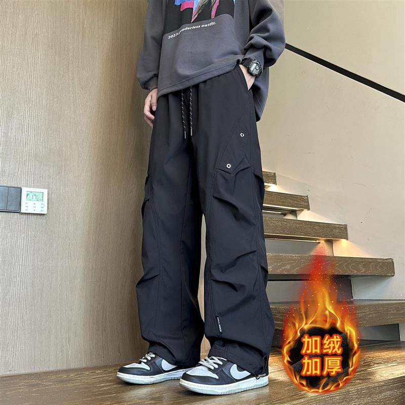 秋冬季加绒加厚裤子男孩初中生学生工装长裤青少年大童运动冲锋裤
