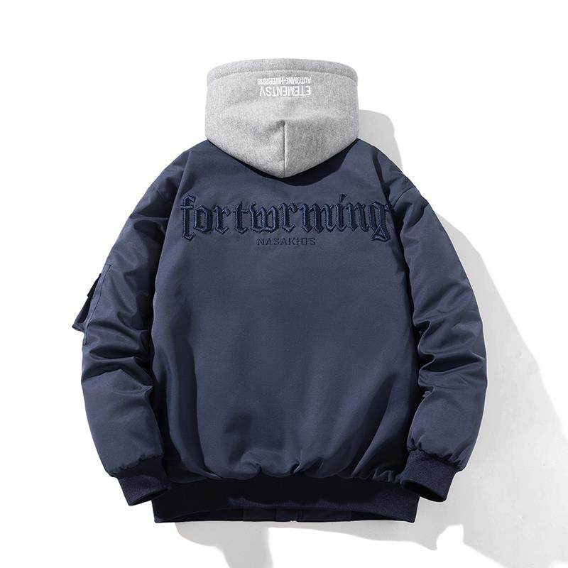 美式字母刺绣棒球棉服棉衣男情侣复古宽松外套秋冬加厚飞行员夹克