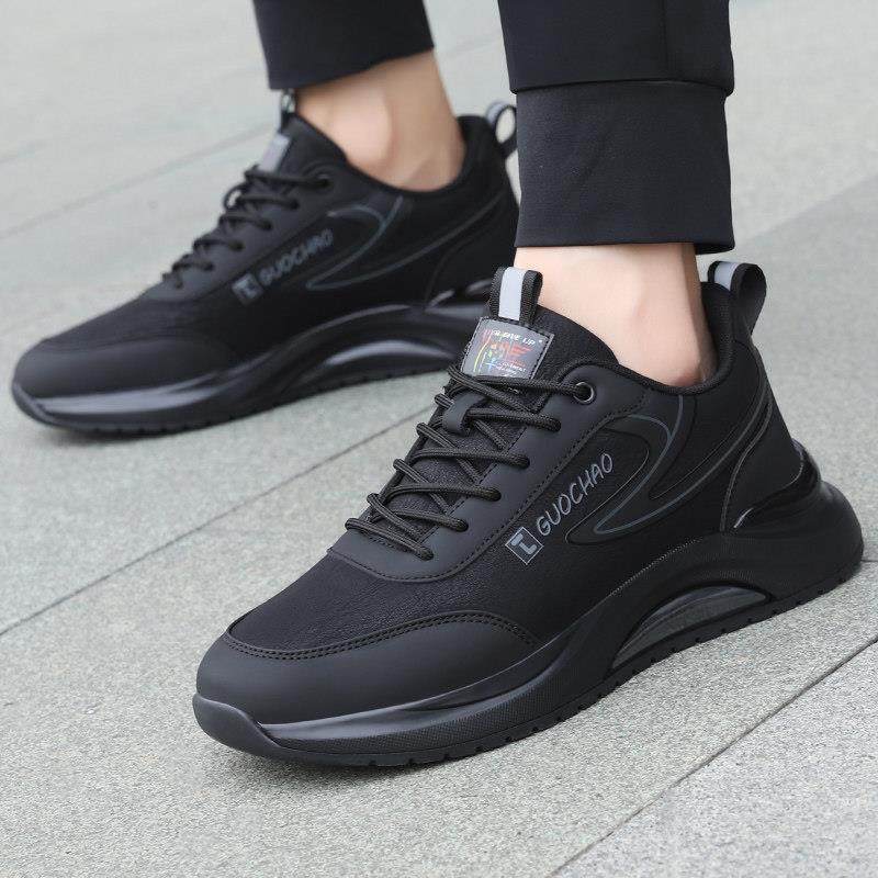 男鞋春夏季新款潮流男士运动鞋休闲百搭皮面软底黑色工作鞋子男款