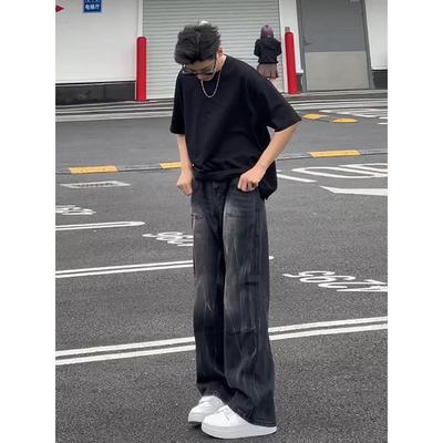 重磅黑色t恤男夏季纯棉潮牌cleanfit短袖美式高街内搭小领口半袖