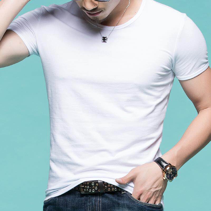 4件】男士纯棉短袖T恤纯色打底衫潮流男装半袖体恤内搭上衣服长袖
