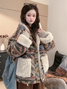 2025新款正反两穿复古慵懒风连帽外套宽松韩版上衣冬女外套秋冬款