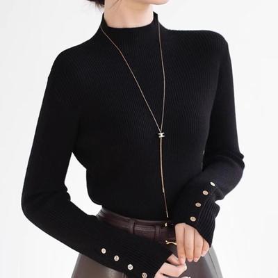 MONLOUVE深灰色半高领针织打底衫女秋冬内搭可外穿高级感上衣洋气