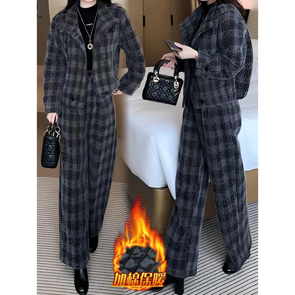 MONLOUVE巨好看的两件套女2025冬装新款加绒加厚短外套宽松显瘦阔