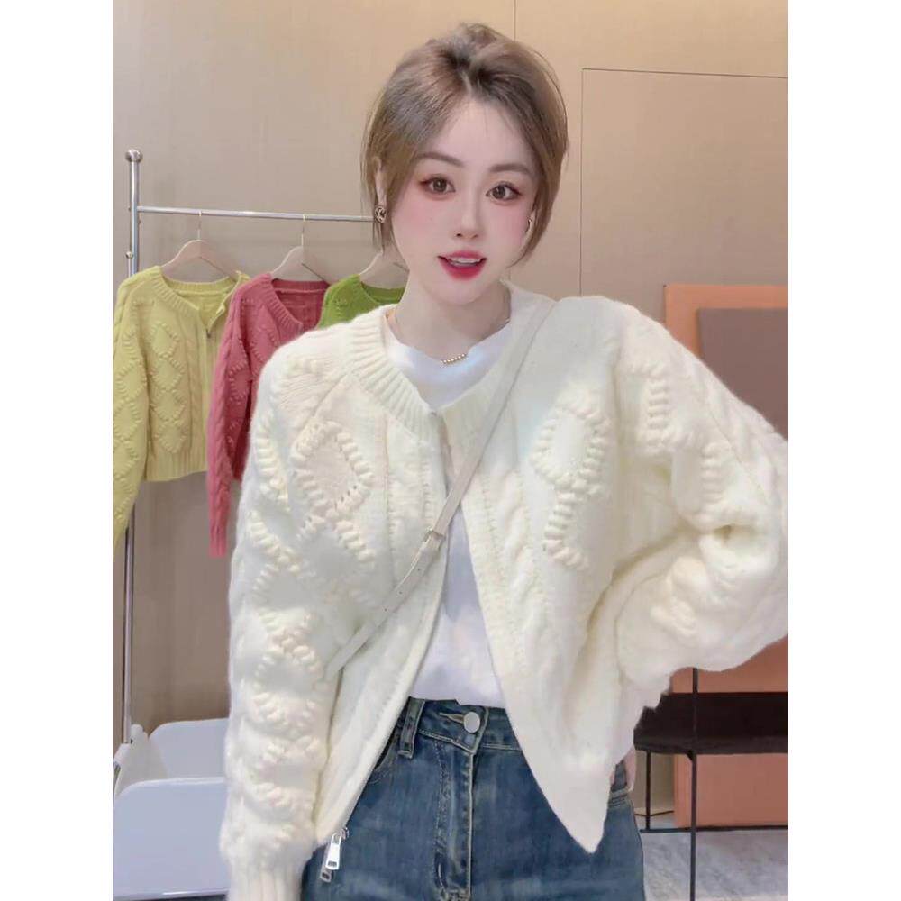 MONLOUVE糖果色开衫毛衣外套女秋季2025新款宽松慵懒风镂空针织衫