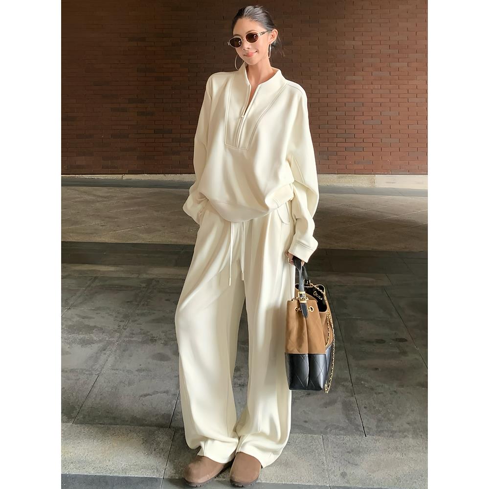 MONLOUVE巨好看的秋装一整套女2025新款纯色长袖卫衣宽松显瘦阔腿