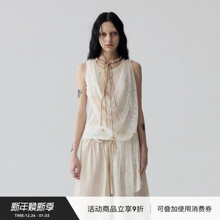 上衣 背心茶染蕾丝荡领不规则流浪感短袖 VINZOO 无袖