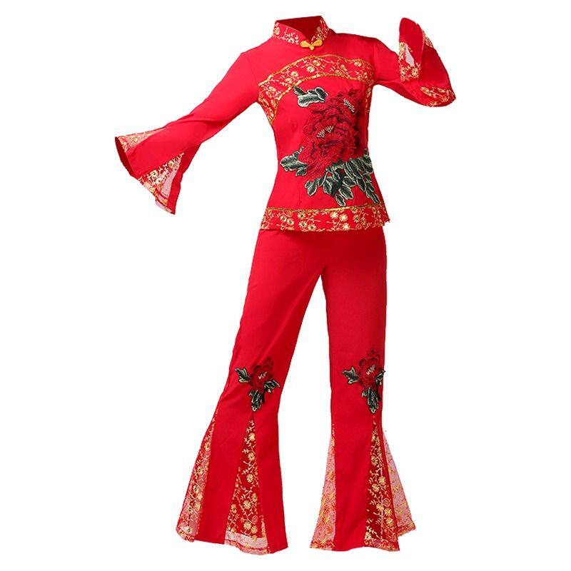新款秧歌服女套装中老年人大码扇子舞演出服喜庆广场舞服装腰鼓服