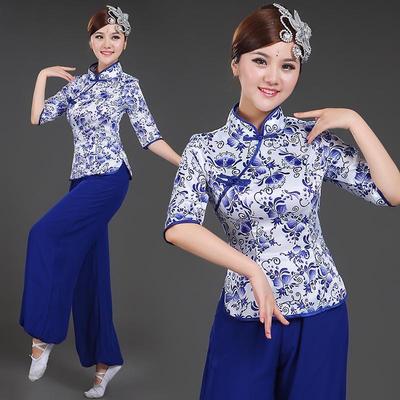 秧歌服新款青花瓷演出服