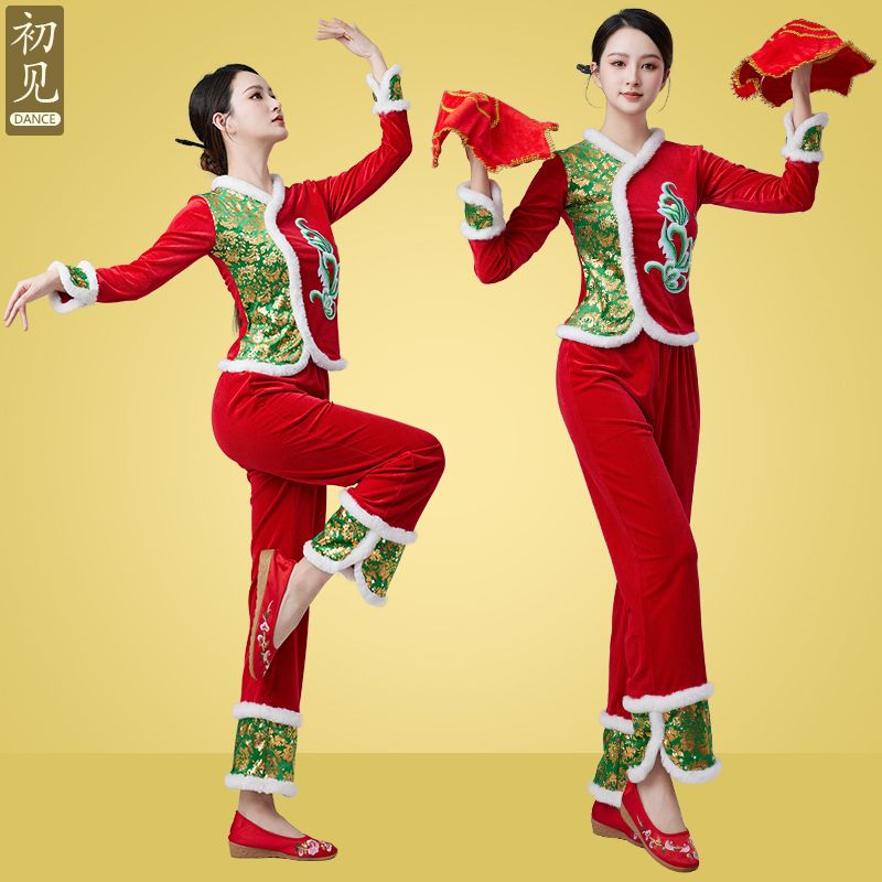 秋冬新款秧歌服金丝绒广